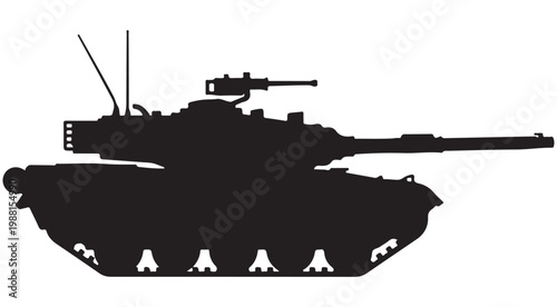 Black silhouette of a modern main battle tank in side view for military and defense concepts