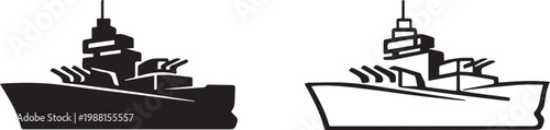 warship icon set silhouette and outline naval military ship vector illustration