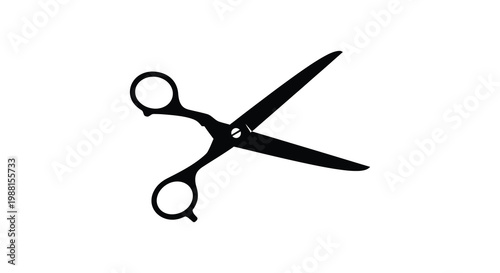 A stark black silhouette of open scissors against a bright white background silhouette