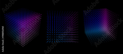 Abstract data tech and background cube technology with 3d ai digital. Cyber design vector and science blue box set with business network connection. Geometric abstract algorithm and pattern.