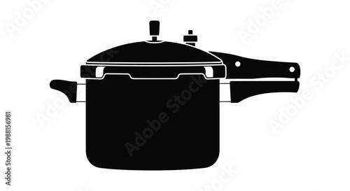 A stark black silhouette of a pressure cooker showcasing its functional design silhouette