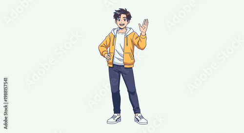 Cartoon Man Waving Hand Gesture Illustration.