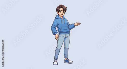 Young Man in Blue Hoodie Standing.