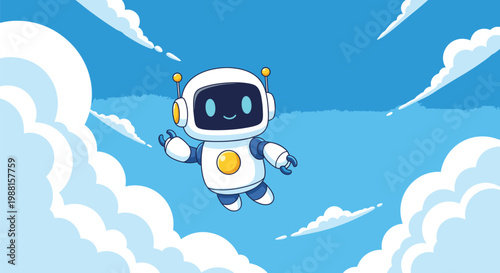 Cartoon Robot Flying Through Blue Sky 7.