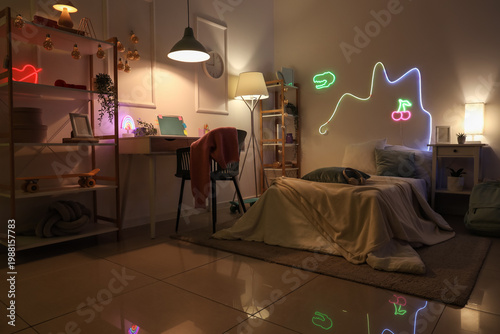Stylish teenage room with c...