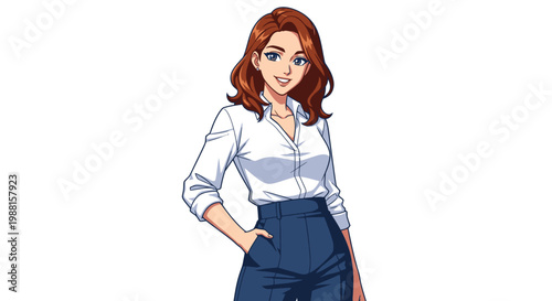 Confident Cartoon Woman with Hand in Pocket.