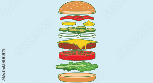 Deconstructed Burger Ingredients on Light Background.