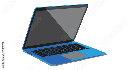 Blue laptop computer with black screen isolated on white background vector illustration