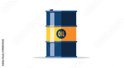Blue oil barrel with yellow label on white background vector illustration