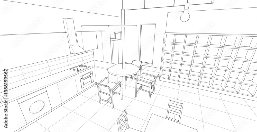 Fototapeta premium interior kitchen living room 3d illustration 