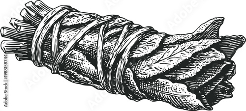 dried sage smudge stick bundle tied with string for cleansing and spiritual rituals