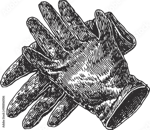 pair of vintage leather gloves with detailed textured pattern protective handwear illustration