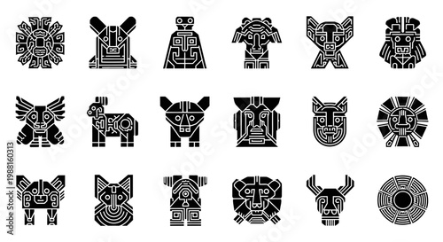 Geometric ancient symbols in black and white for design and illustration