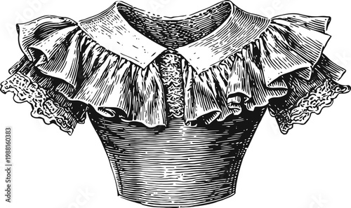 Vintage victorian collar with lace ruffle trim and intricate detailing, antique fashion accessory illustration