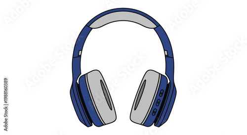 Blue Over-Ear Headphones Vector Illustration Isolated on White Background