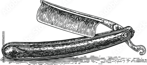 Vintage straight razor illustration classic barber shaving tool detailed engraving