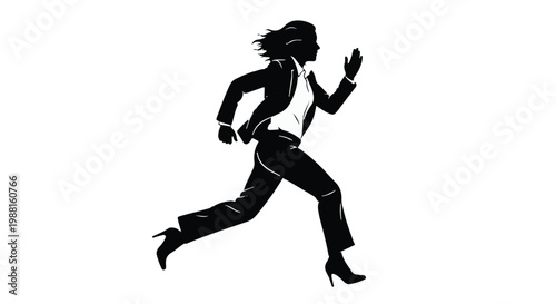 Running businesswoman entrepreneur in black silhouette high heels rushing to meeting or office in professional attire