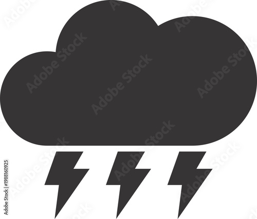 Stormy weather cloud icon with lightning bolts for digital graphic design