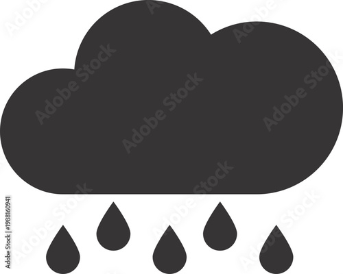 Rainy weather cloud icon showing rainfall with flat design style