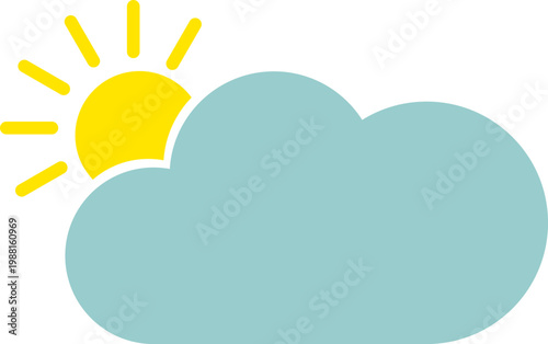 Yellow sun partially hidden by a blue cloud flat icon isolated on white background