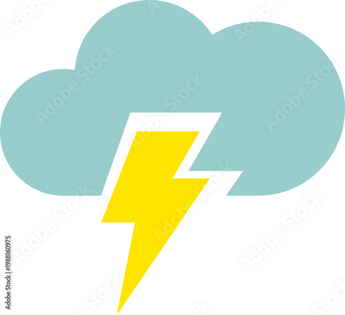 Storm cloud icon with lightning bolt in a flat vector design style