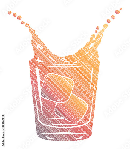Canvas Print Refreshing drink with ice cubes splashes elegantly in a glass, evoking a cool and invigorating sensation