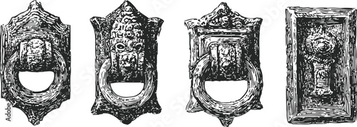 vintage metal door knockers in various antique designs ornate handles with classical victorian and intricate detailing