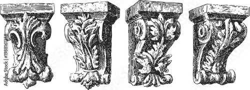 ornate vintage architectural corbels set classic decorative carved wooden brackets for support and embellishment