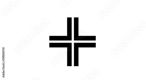 Geometric black cross symbol on a white background design isolated