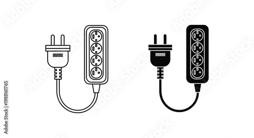 Two electrical plugs and power strips depicted in a stark black silhouette
