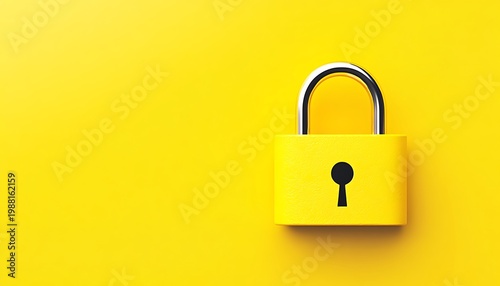 Minimalist Yellow Padlock on a Matching Bright Yellow Background