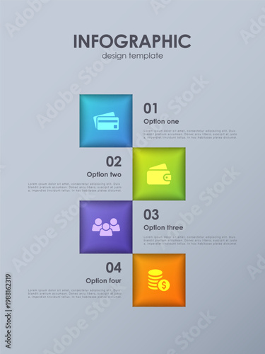 4 Steps Business Strategy Process. Square elements for data visualization vertical infographic layout