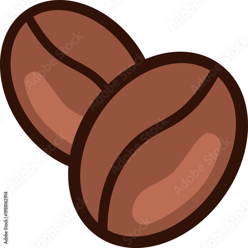 Two Roasted Coffee Beans Vector Illustration Icon for Cafe Branding