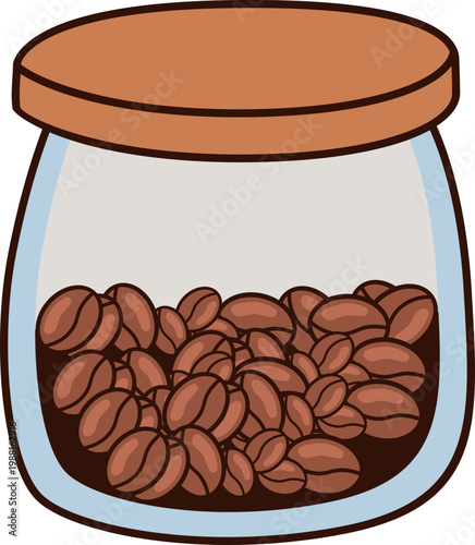Glass jar filled with roasted coffee beans isolated on a white background