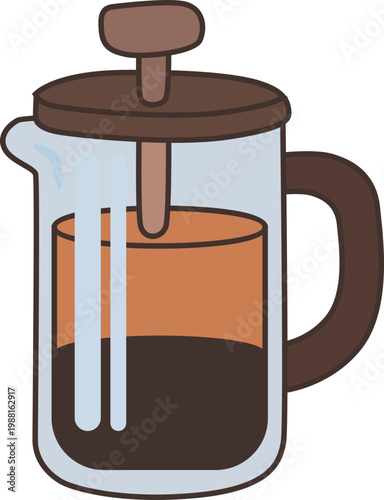 French Press Coffee Maker Illustration Isolated on White Background
