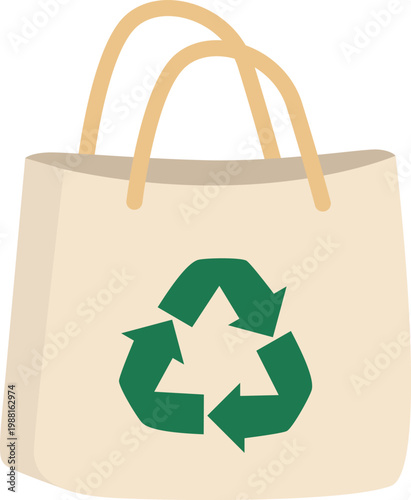 Reusable Canvas Tote Bag with Recycle Symbol Design Isolated on White Background