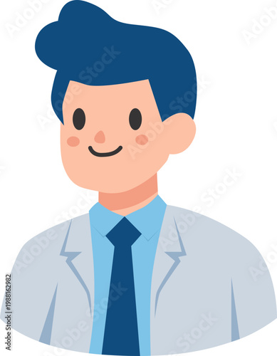 Doctor character smiling wearing a white coat for medical concept