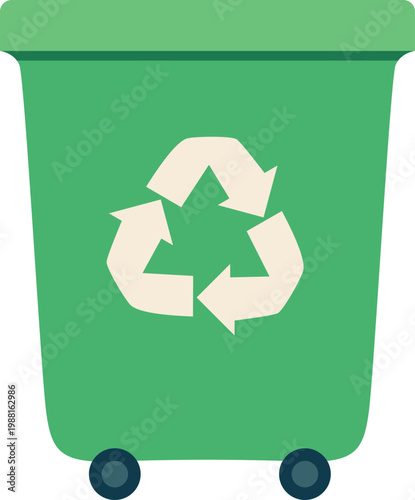 Green Recycling Bin with Universal Recycle Symbol Icon Isolated on White Background