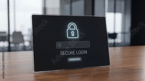 Digital screen showing a secure login interface for online authentication and data protection
