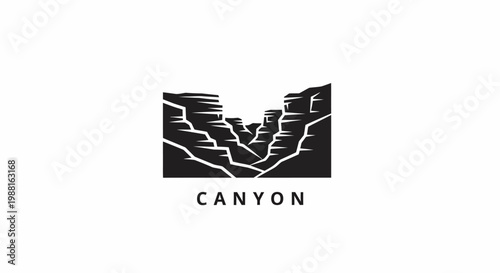 Black and white canyon landscape logo.