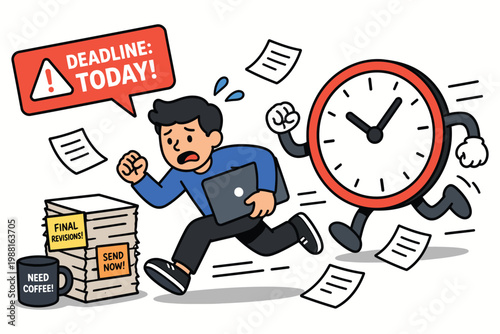 Stressed professional racing against a tight deadline with final revisions