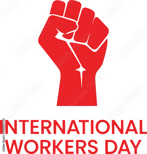 Red clenched fist raised in solidarity isolated on transparent background for international workers day