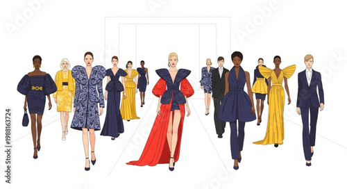 Fashion Models Walking Down Runway.