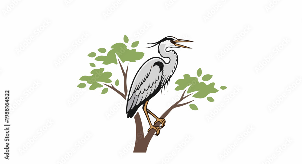 Fototapeta premium A grey heron perched on a branch of a tree