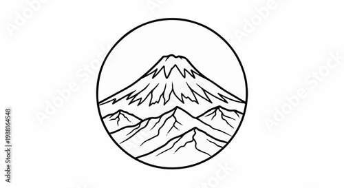 Stylized outline of a conical mountain within a circle