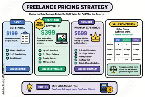 Freelance pricing strategy tiers and service offerings for digital creators