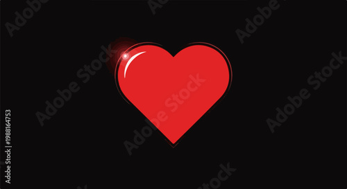 A glossy red heart with a white highlight sits against a black background