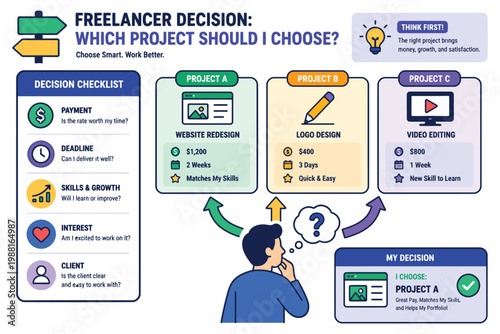 Freelancer considering which project to choose based on multiple factors
