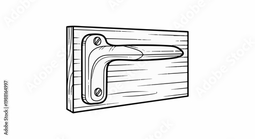 Black and white illustration of a T-shaped metal handle attached to a wooden plank
