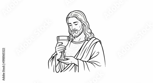 Stylized line art of Jesus holding a chalice